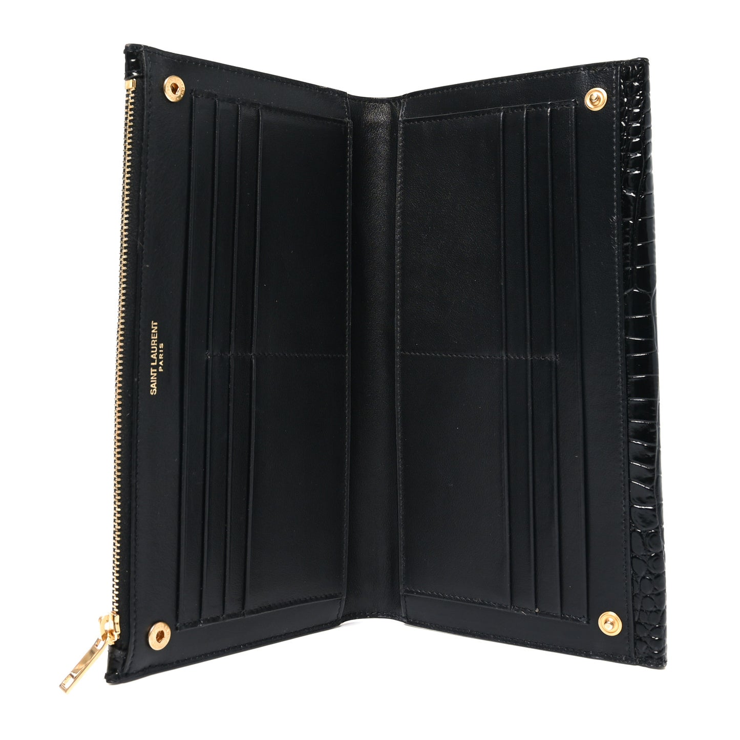Calfskin Crocodile Embossed Monogram Uptown Wallet Black