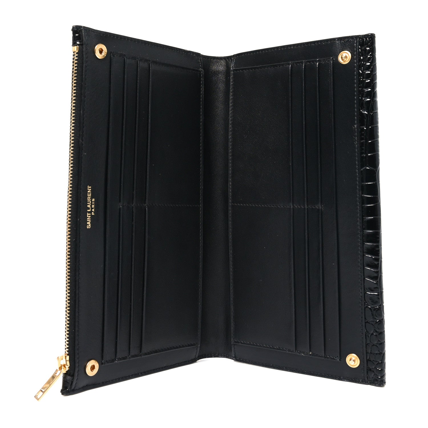 Saint Laurent Calfskin Crocodile Embossed Monogram Uptown Wallet Black 5 of 6