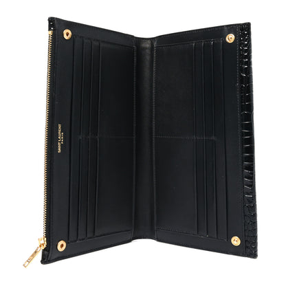 Saint Laurent Calfskin Crocodile Embossed Monogram Uptown Wallet Black 5 of 6