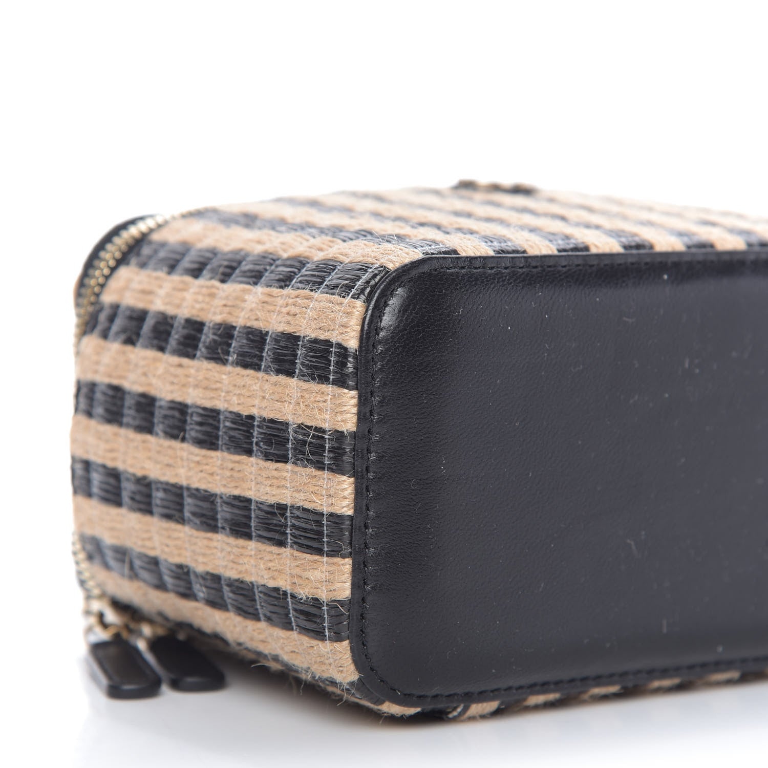 Chanel Raffia Jute Striped Small Vanity Case With Chain Black Beige 6 of 9