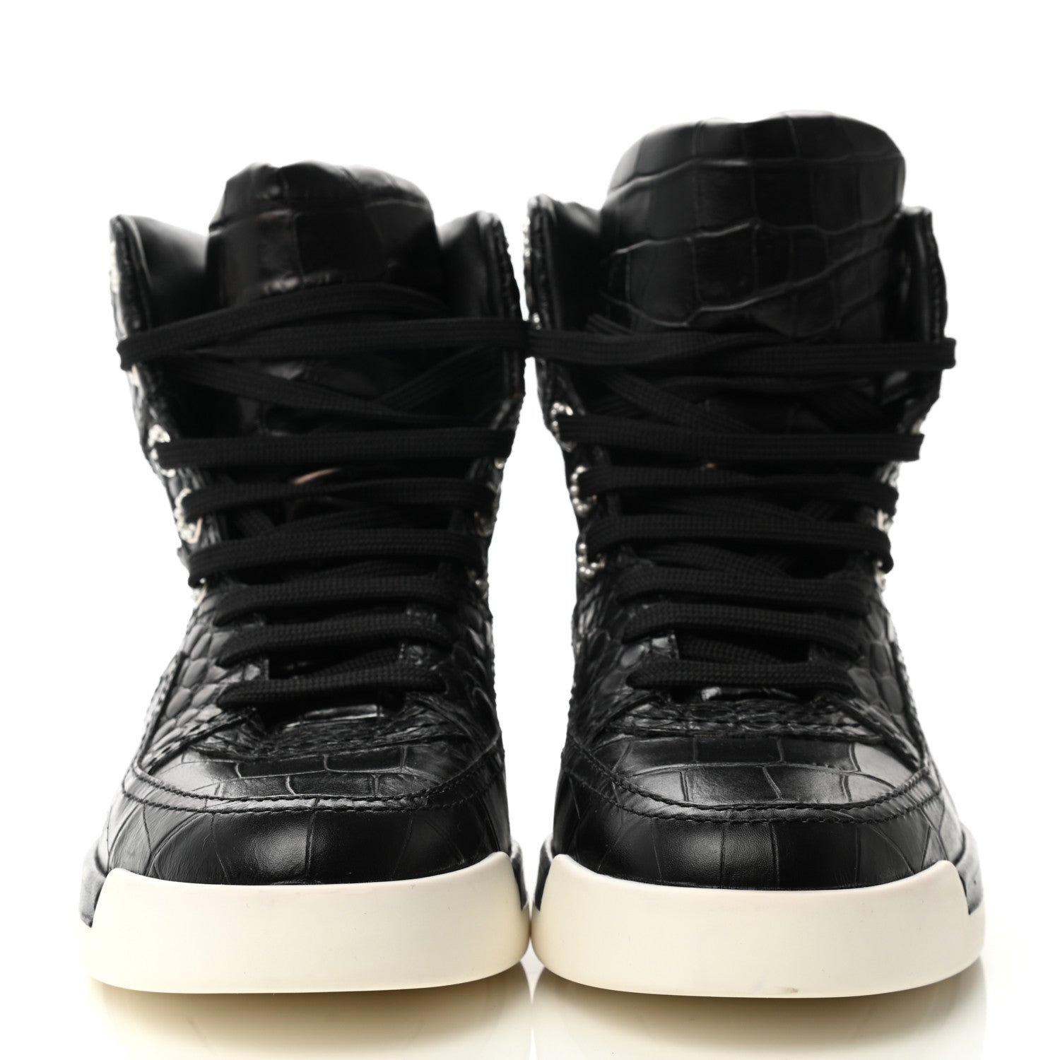 Chanel Calfskin Crocodile Embossed Cocodile High Top Sneakers 36.5 Black 2 of 8
