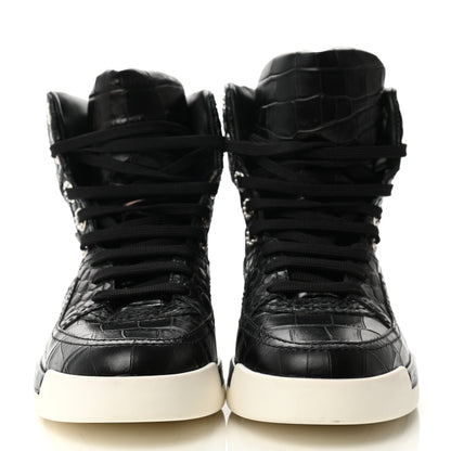 Chanel Calfskin Crocodile Embossed Cocodile High Top Sneakers 36.5 Black 2 of 8
