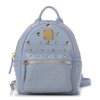 MCM Calfskin Studded Stark X-Mini Bebe Boo Backpack Sky Blue 2 of 7
