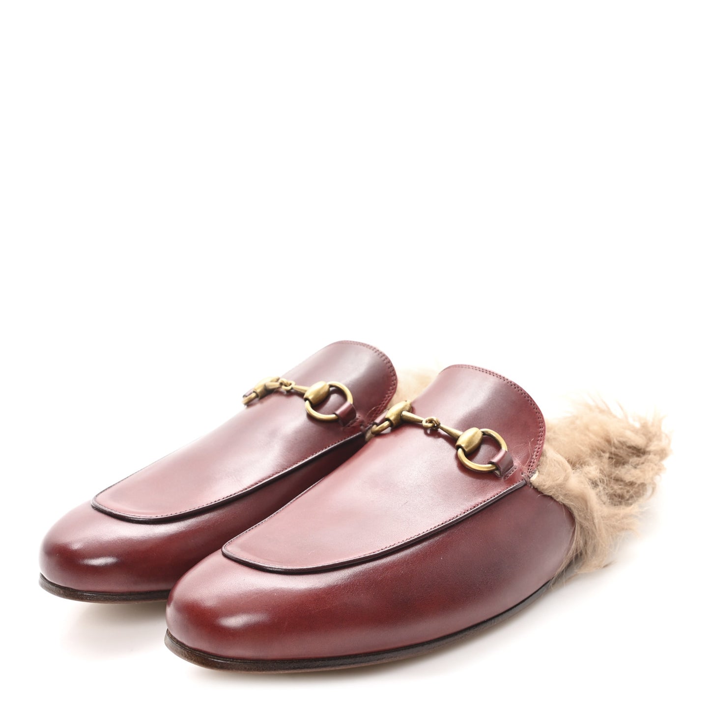 etis Glamour Calfskin Granada Kid Fur Mens Princetown Slippers 8.5 Ruby Bordeaux Naturale