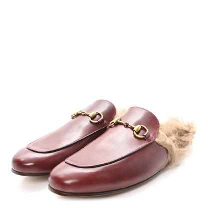 Gucci etis Glamour Calfskin Granada Kid Fur Mens Princetown Slippers 8.5 Ruby Bordeaux Naturale 4 of 9