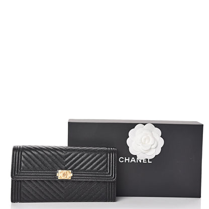 Chanel Caviar Chevron Quilted Boy Flap Wallet Black 8 of 8