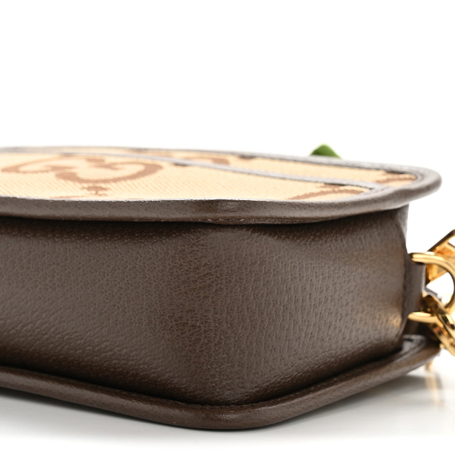 Gucci Monogram Jumbo GG Textured Dollar Calfskin Web Mini Crossbody Bag Camel Ebony New Acero 9 of 10