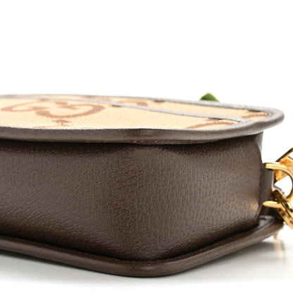 Gucci Monogram Jumbo GG Textured Dollar Calfskin Web Mini Crossbody Bag Camel Ebony New Acero 9 of 10
