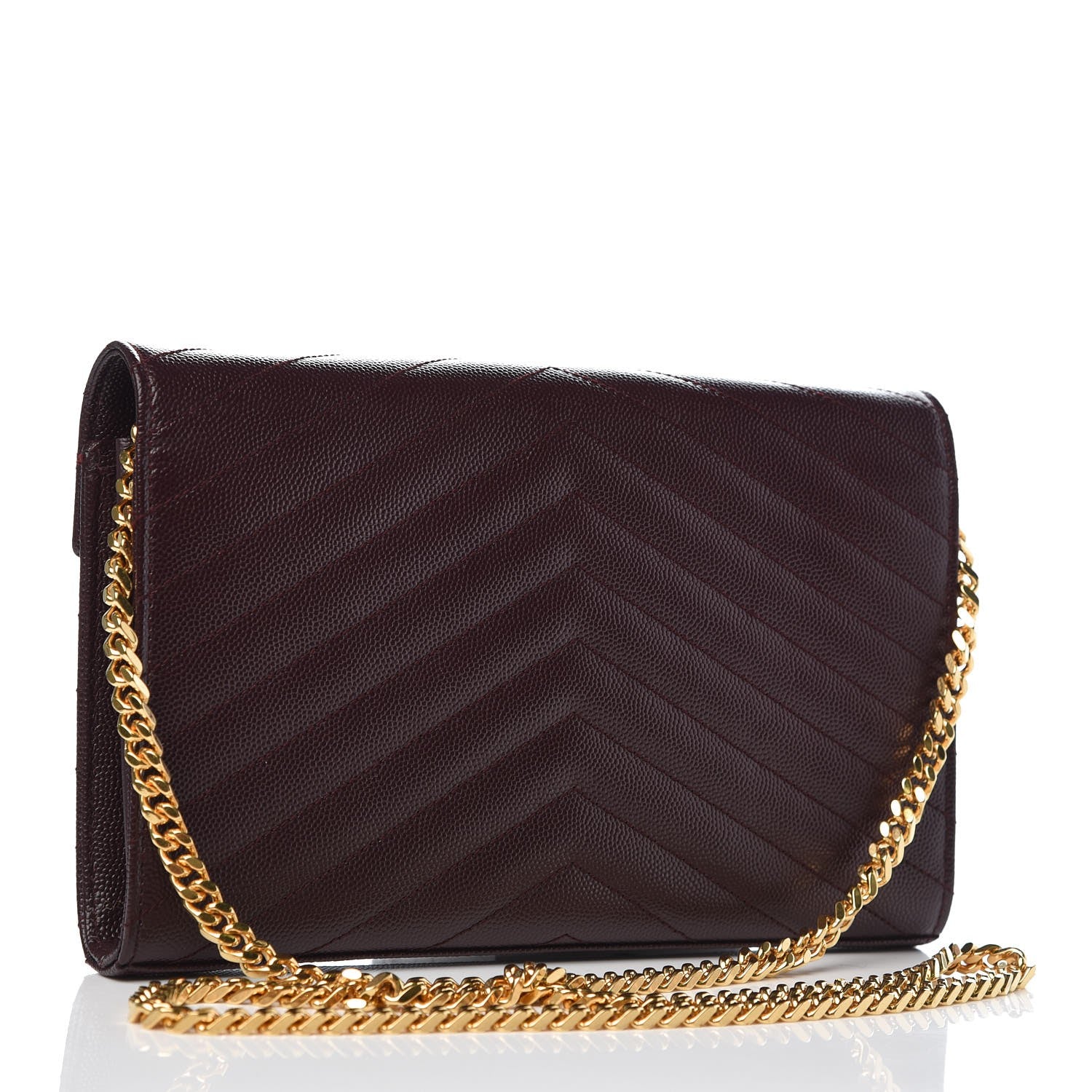 Saint Laurent Grain De Poudre Matelasse Chevron Monogram Chain Wallet Palissandre 3 of 7