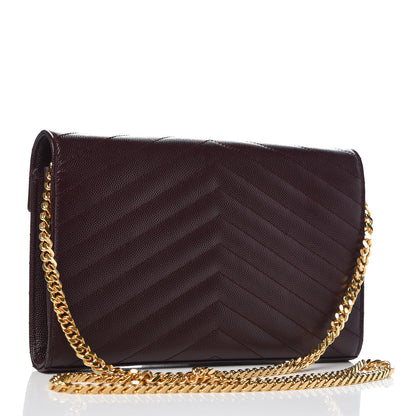 Saint Laurent Grain De Poudre Matelasse Chevron Monogram Chain Wallet Palissandre 3 of 7