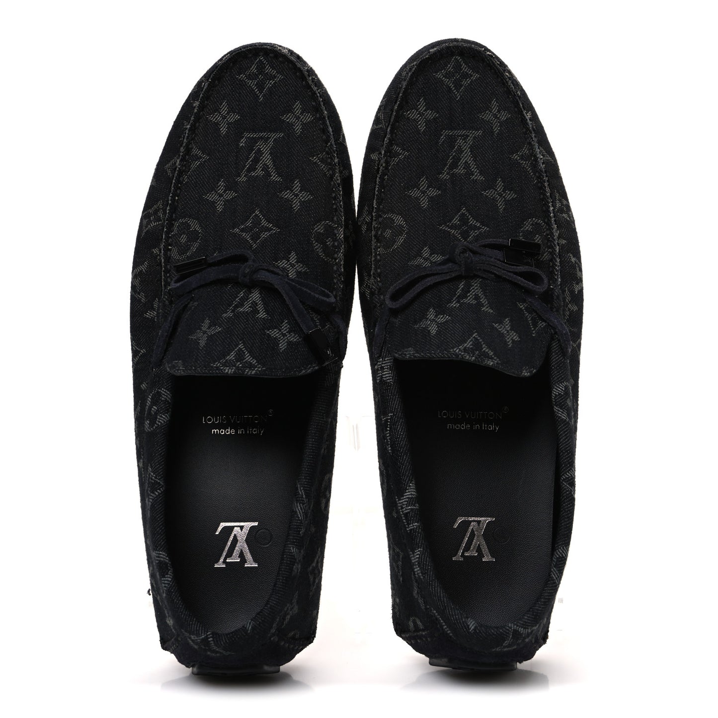 Monogram Denim Mens LV Driver Moccasin Loafers 8.5 Black