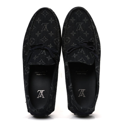 Louis Vuitton Monogram Denim Mens LV Driver Moccasin Loafers 8.5 Black 2 of 10