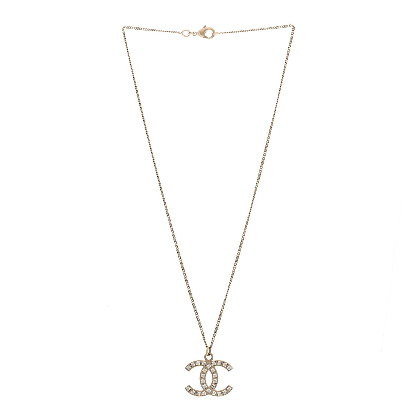 Baguette Crystal CC Necklace Light Gold