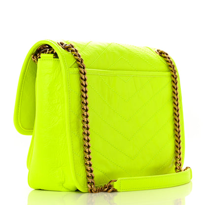 Saint Laurent Crinkled Calfskin Matelasse Monogram Medium Niki Chain Satchel Neon Yellow 3 of 10