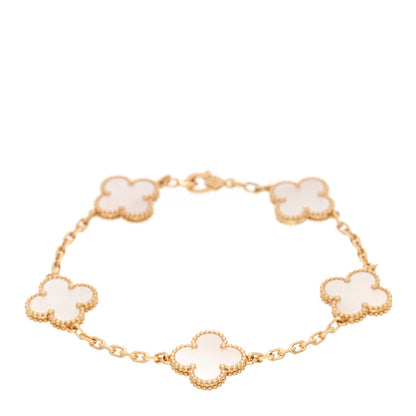 Van Cleef & Arpels 18K Yellow Gold Mother of Pearl 5 Motifs Vintage Alhambra Bracelet 1 of 6