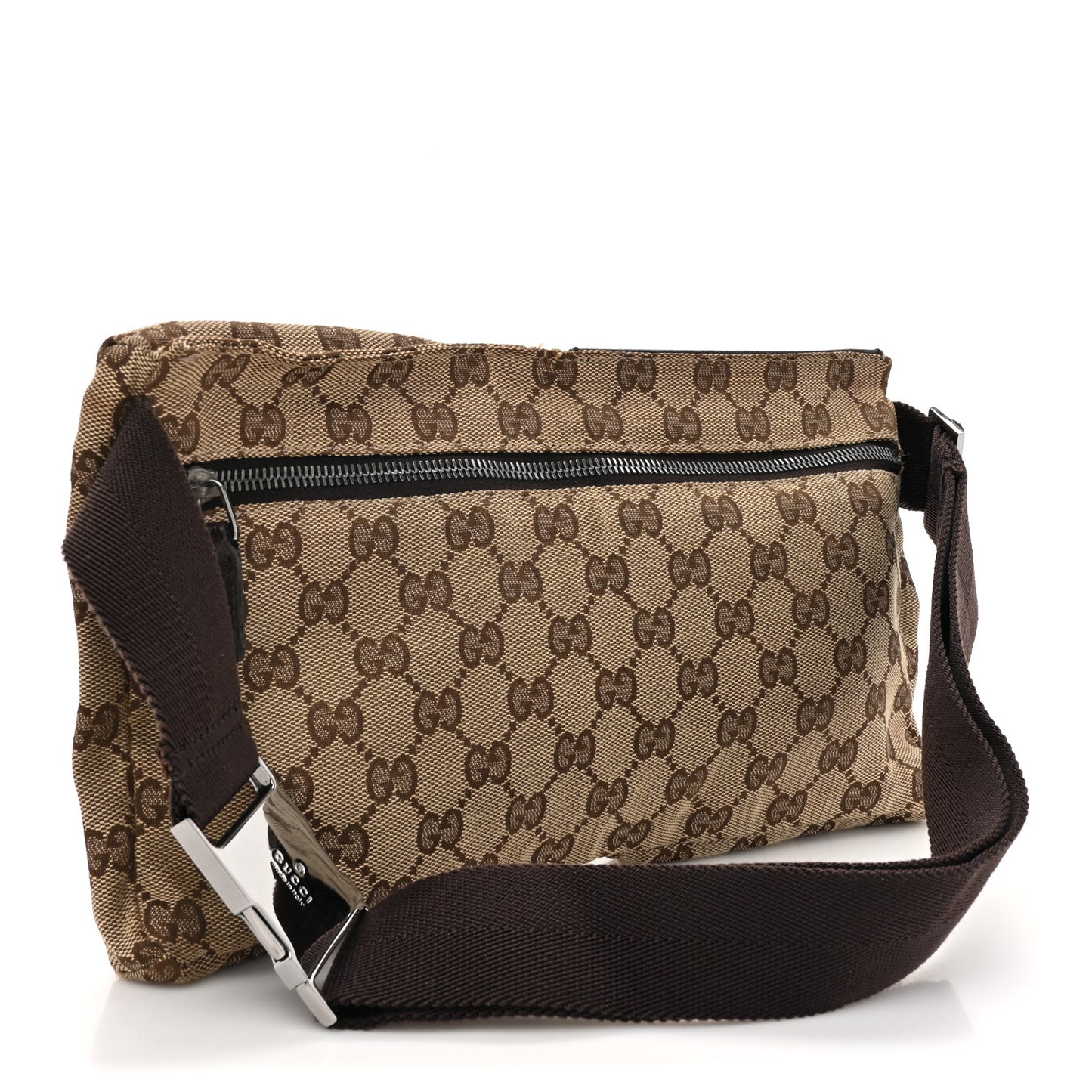 GG Monogram Double Pocket Belt Bag Dark Brown