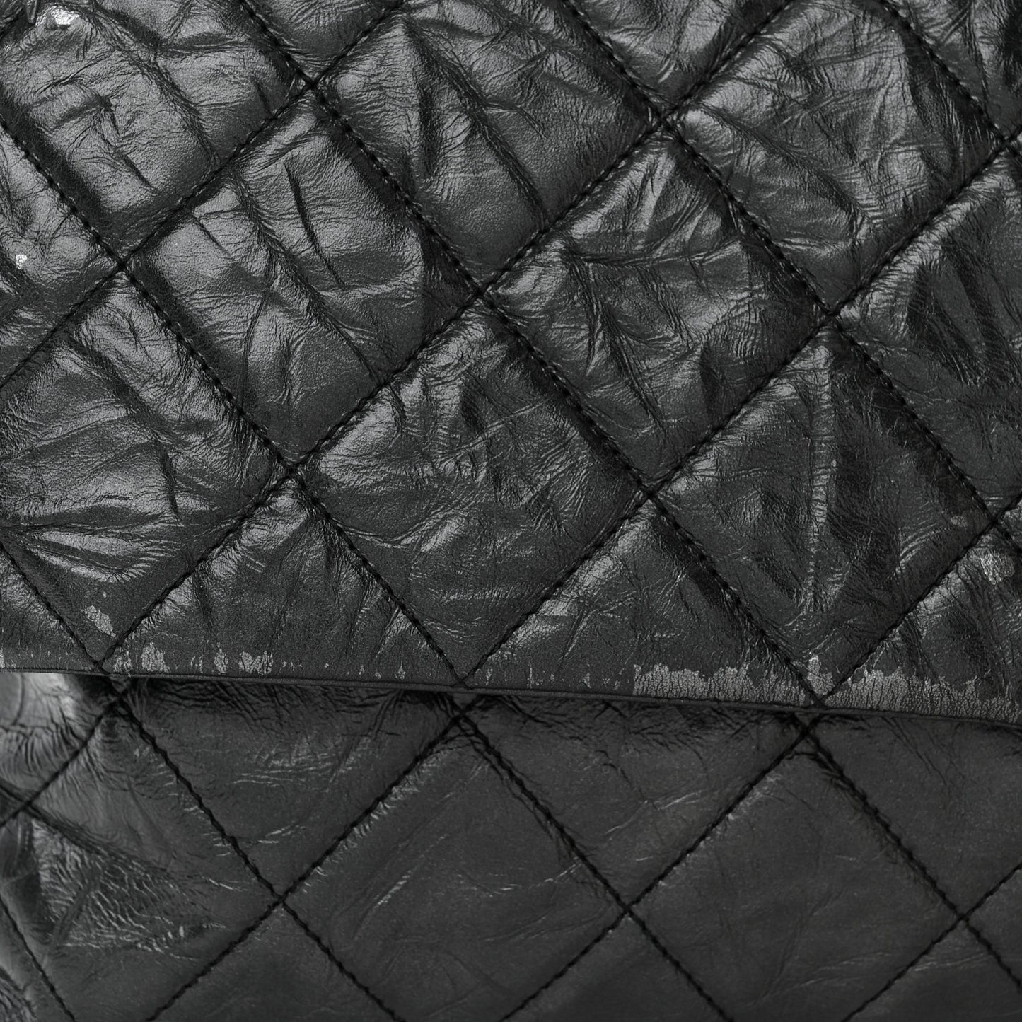 Metallic Crumpled Calfskin Big Bang Large Flap Bag Black