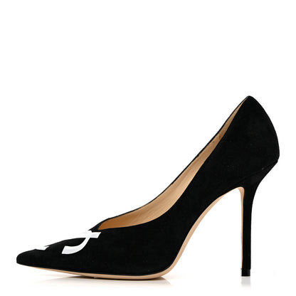 Jimmy Choo Suede Love Logo 100 Pumps 37 Black White 1 of 11