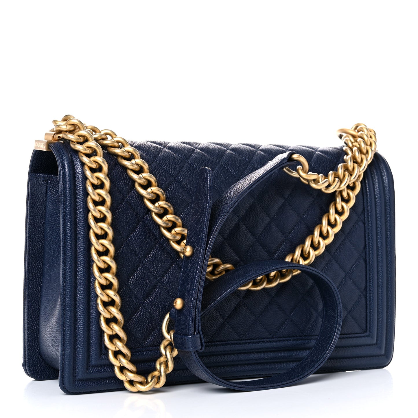 Caviar Quilted New Medium Boy Flap Dark Navy Blue