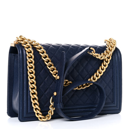 Chanel Caviar Quilted New Medium Boy Flap Dark Navy Blue 3 of 14
