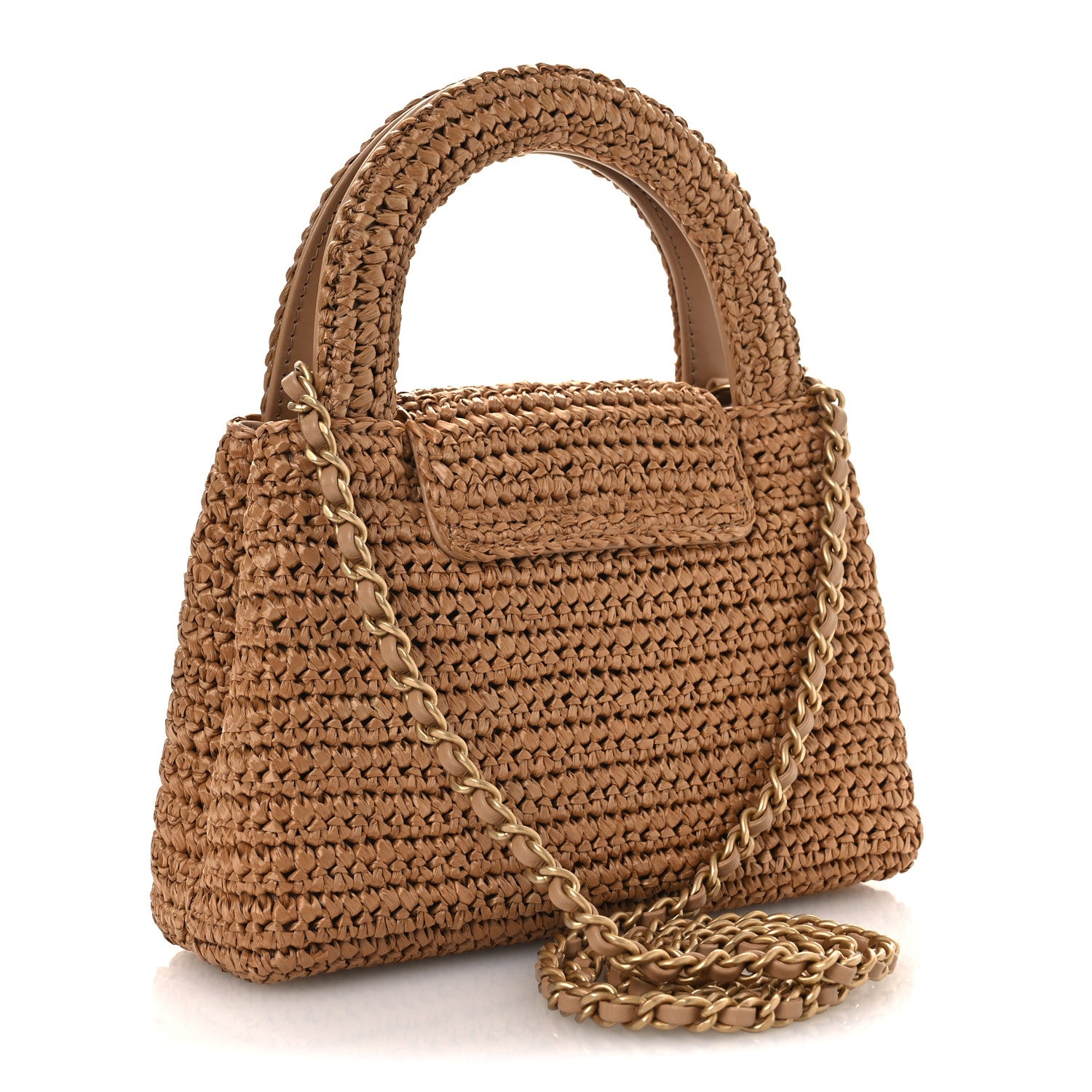 Chanel Braided Raffia Nano Kelly Flap Bag Dark Beige 3 of 13