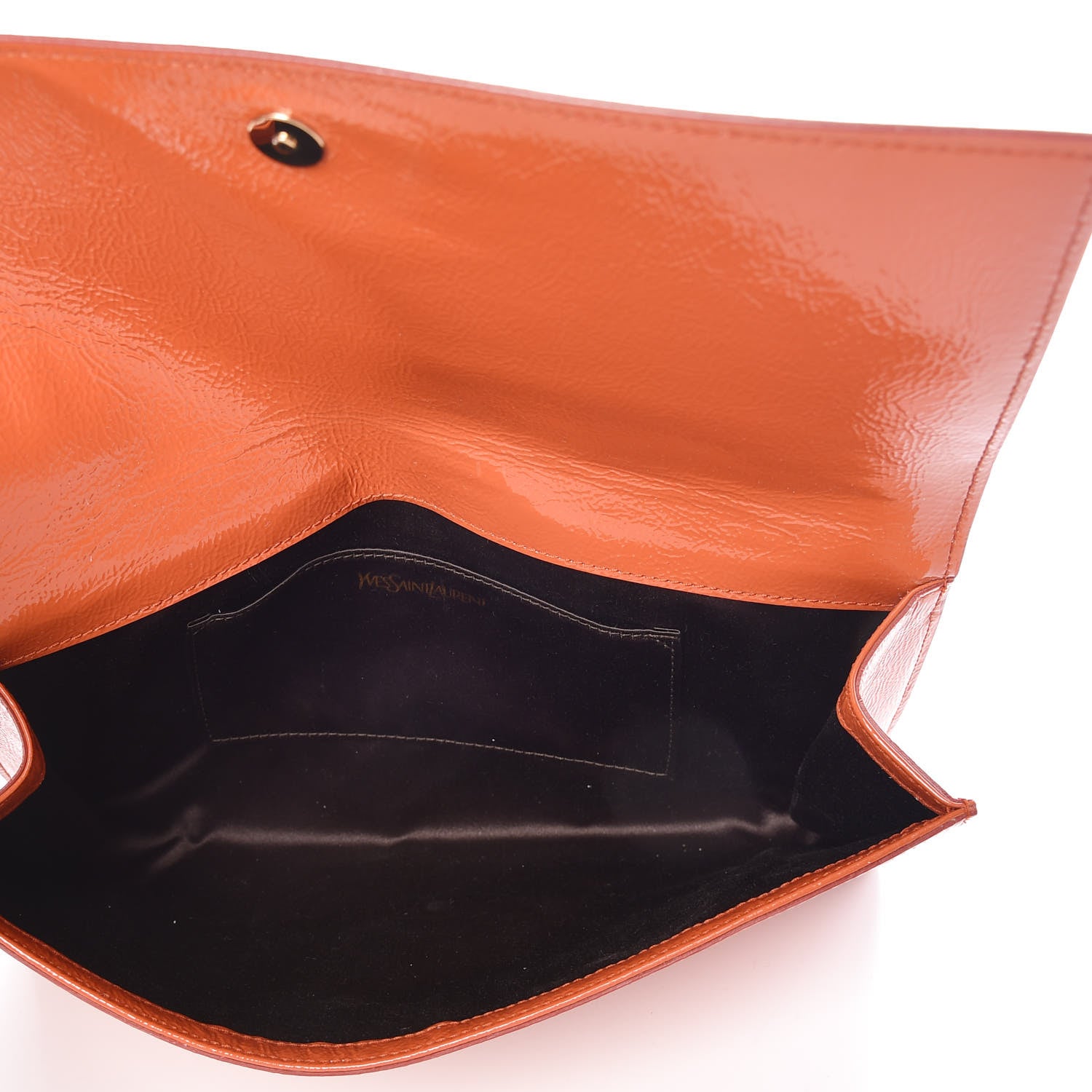 Saint Laurent Textured Patent Monogram Large Belle De Jour Clutch Orange 5 of 6