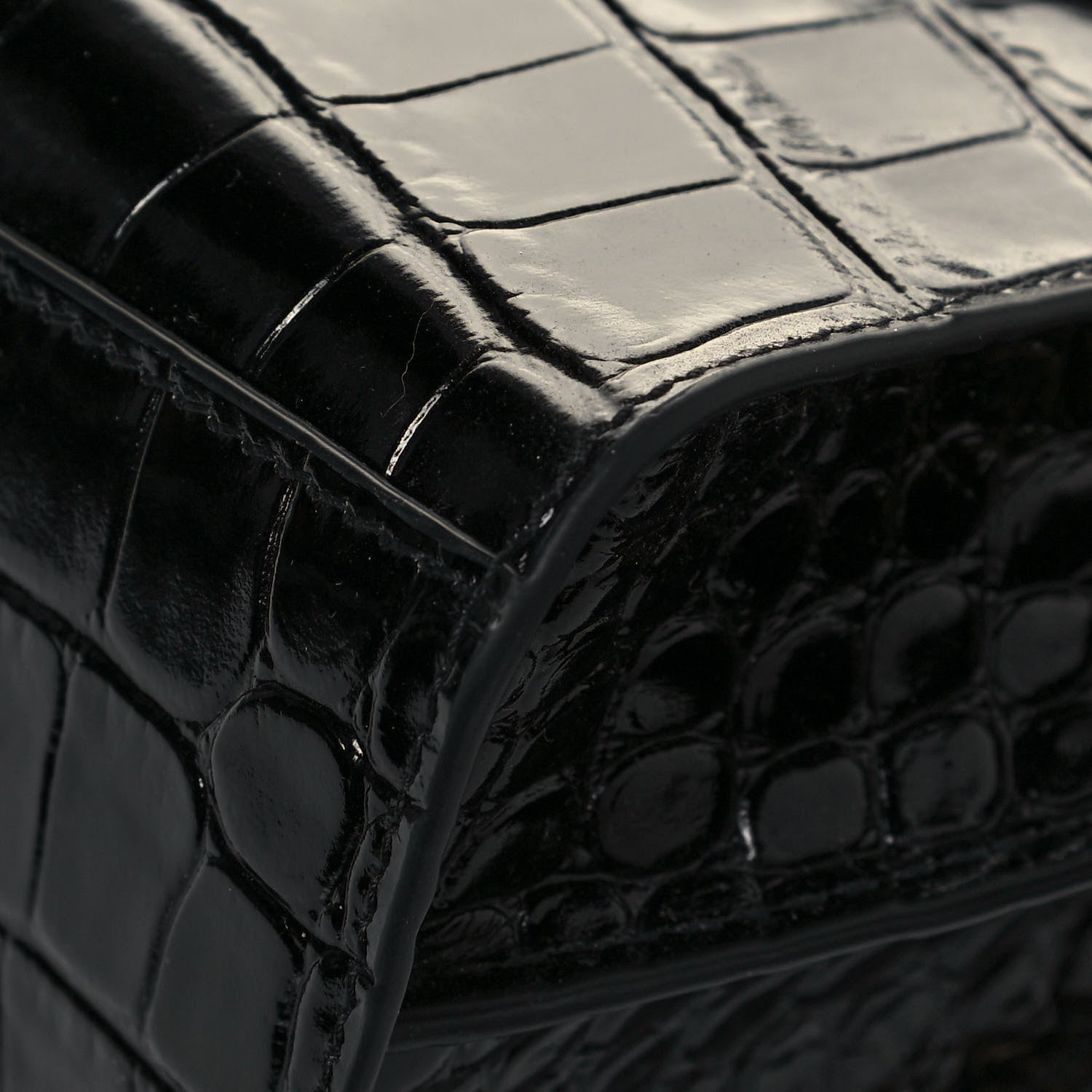 Balenciaga Shiny Supple Calfskin Crocodile Embossed Neo Classic Gold Hardware Super Nano City Crossbody Black 10 of 10
