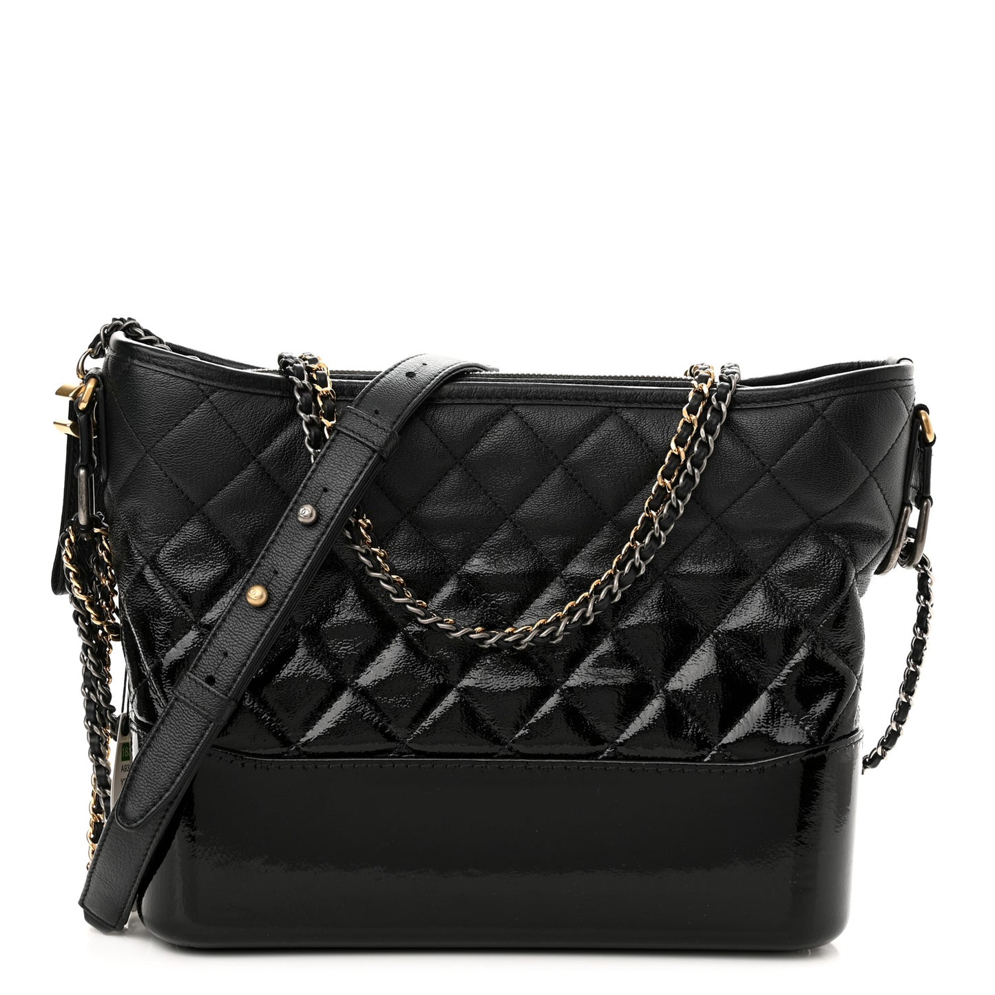 Patent Goatskin Quilted Medium Gabrielle Hobo Black
