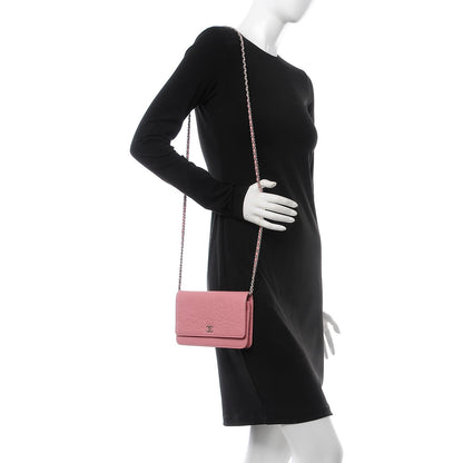 Chanel Lambskin Camellia Embossed Wallet On Chain WOC Pink 2 of 9