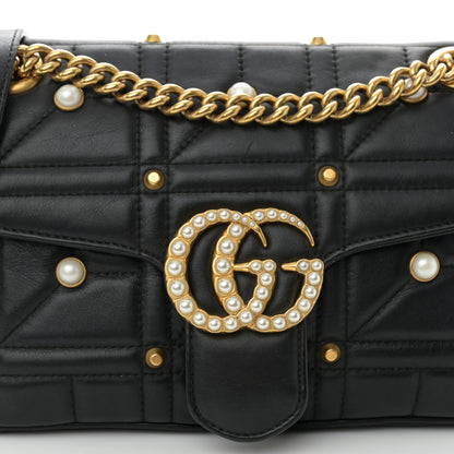 Gucci Calfskin Matelasse Studded Small Pearly GG Marmont Shoulder Bag Black 5 of 11