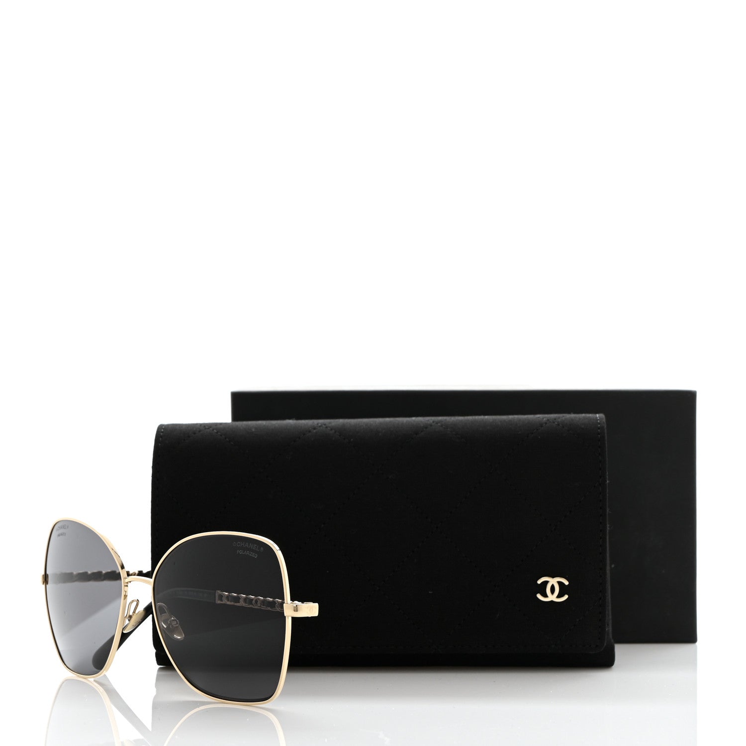 Chanel Metal Polarized Square Frame Chain Sunglasses 4274-Q Gold Black 8 of 8