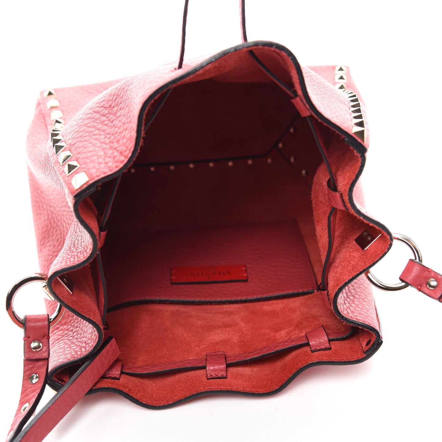 Grained Calfskin Small Rockstud Bucket Bag Red