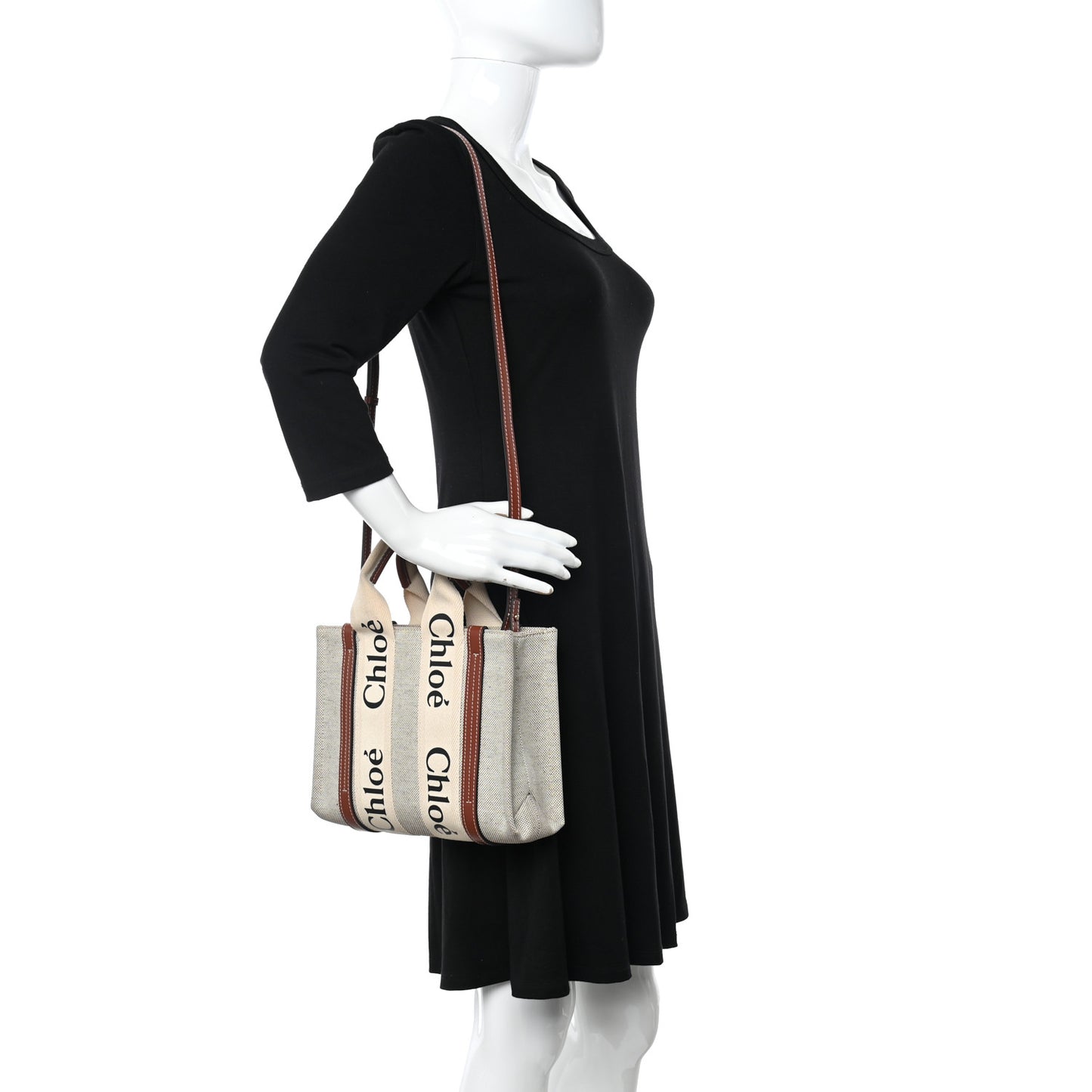 Cotton Calfskin Small Woody Ribbon Tote With Strap White Brown