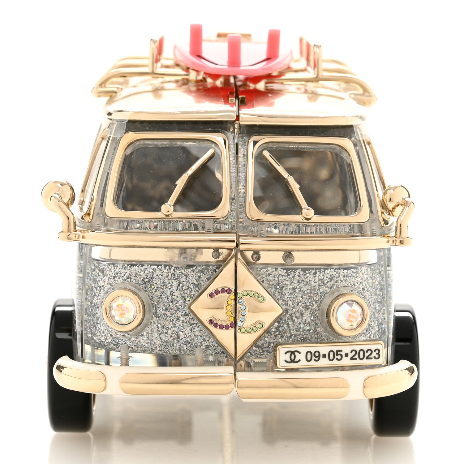 Chanel Plexiglass Crystal Glitter Los Angeles Mini Van Minaudiere Silver Gold Pink 11 of 12