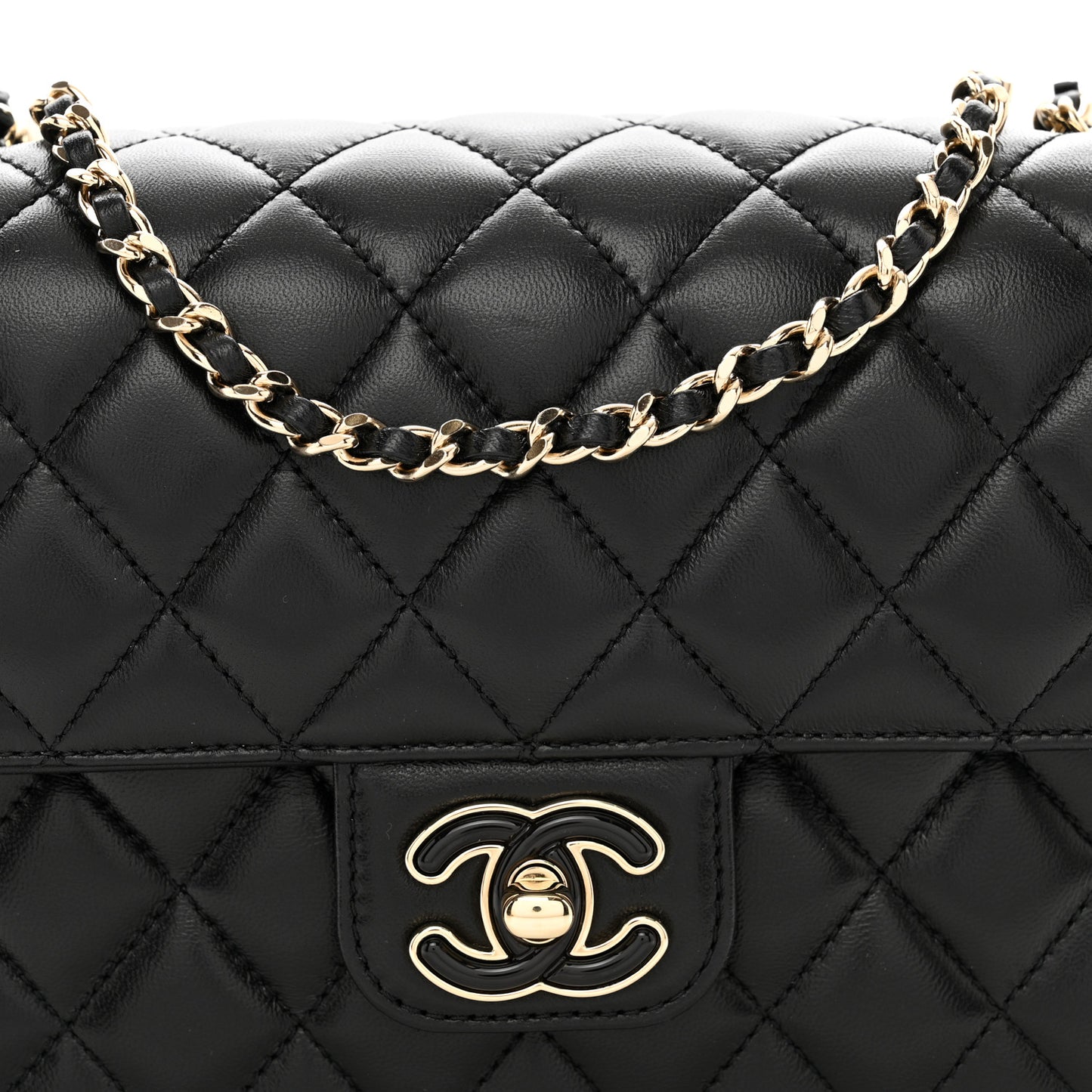 Lambskin Resin Quilted Mini Heart Square Flap Black