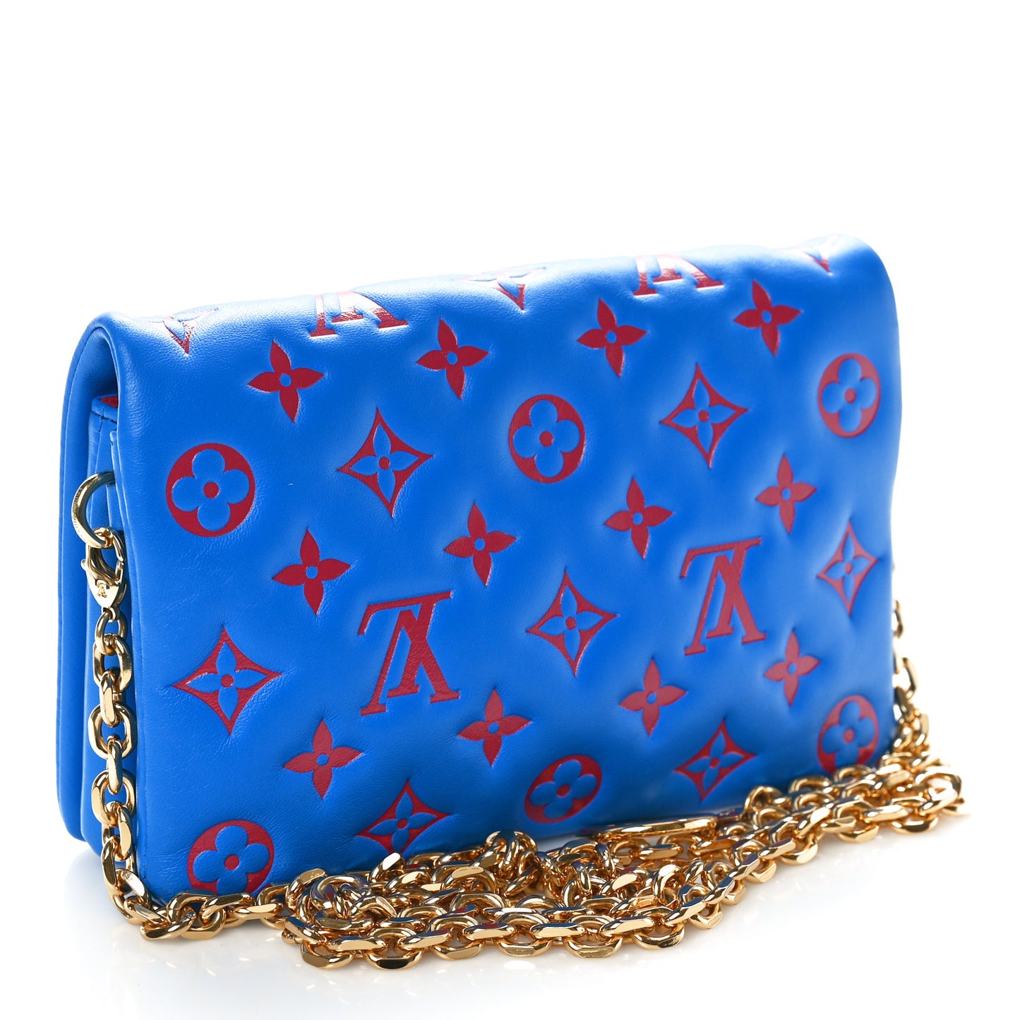 Lambskin Embossed Monogram Vuittamins Pochette Coussin Blue Red