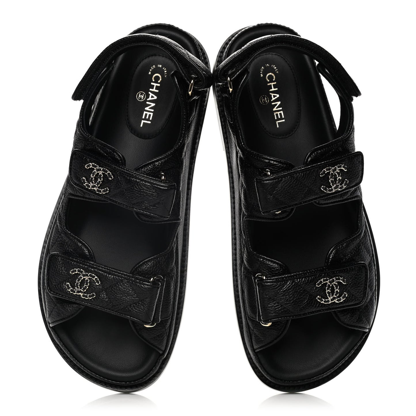 Grained Calfskin Velcro Dad Sandals 37 Black