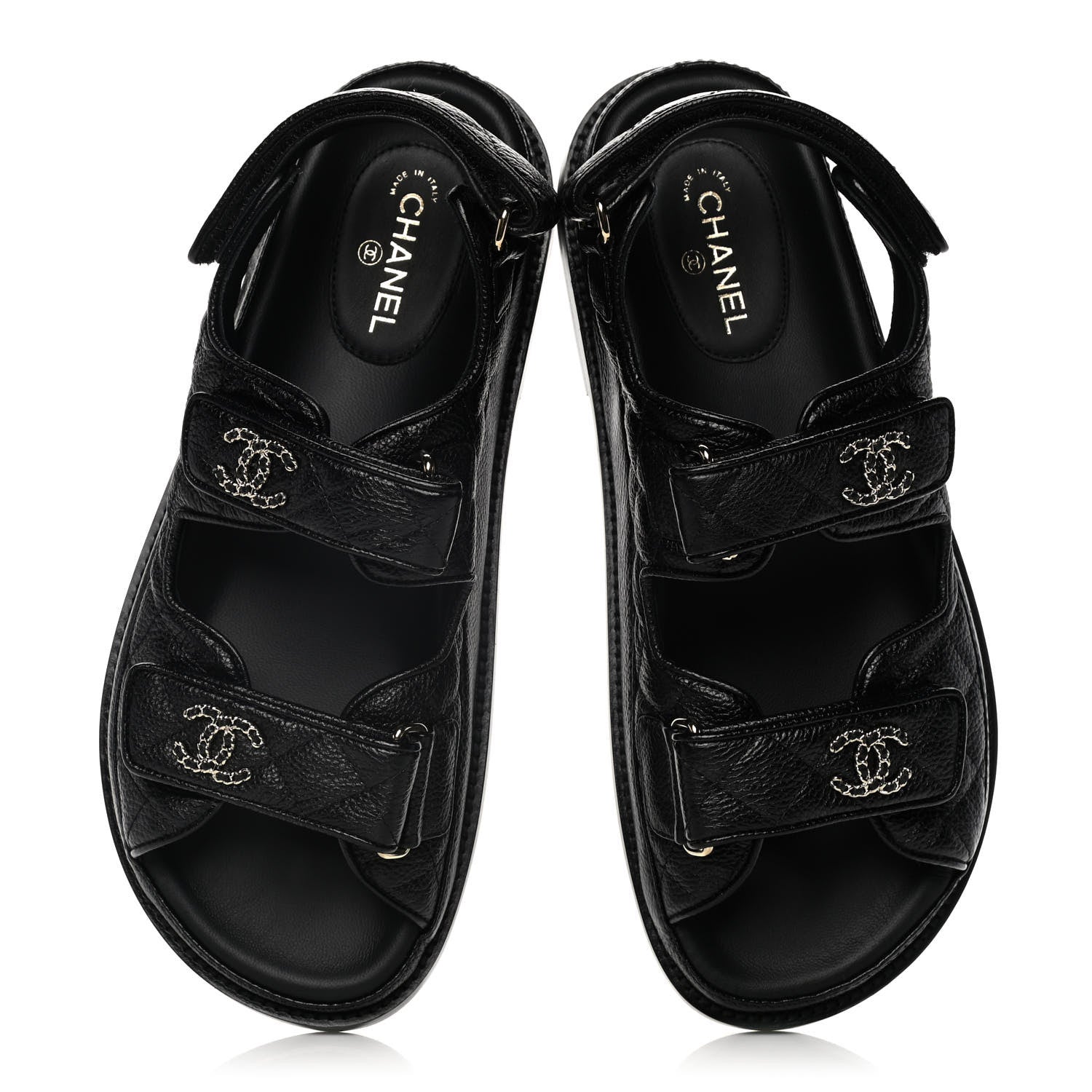 Chanel Grained Calfskin Velcro Dad Sandals 37 Black 5 of 10