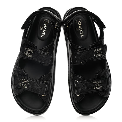 Chanel Grained Calfskin Velcro Dad Sandals 37 Black 5 of 10