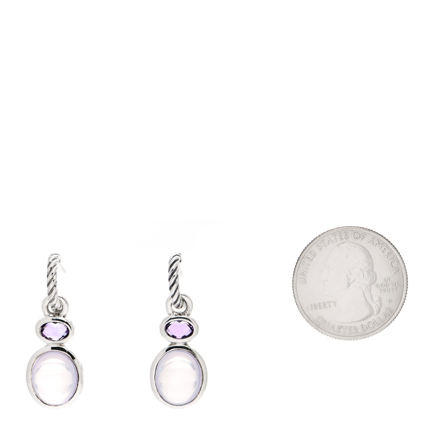 Sterling Silver Moon Quartz Amethyst Cable Drop Earrings