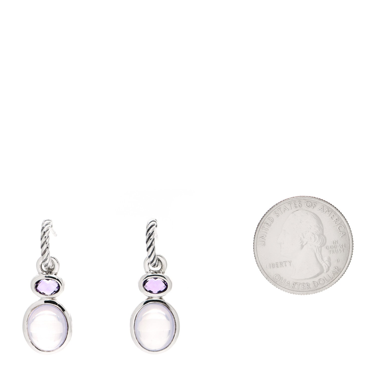 David Yurman Sterling Silver Moon Quartz Amethyst Cable Drop Earrings 2 of 6