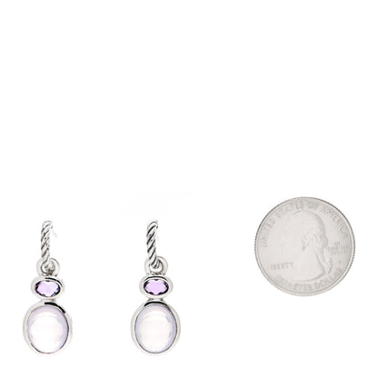 David Yurman Sterling Silver Moon Quartz Amethyst Cable Drop Earrings 2 of 6