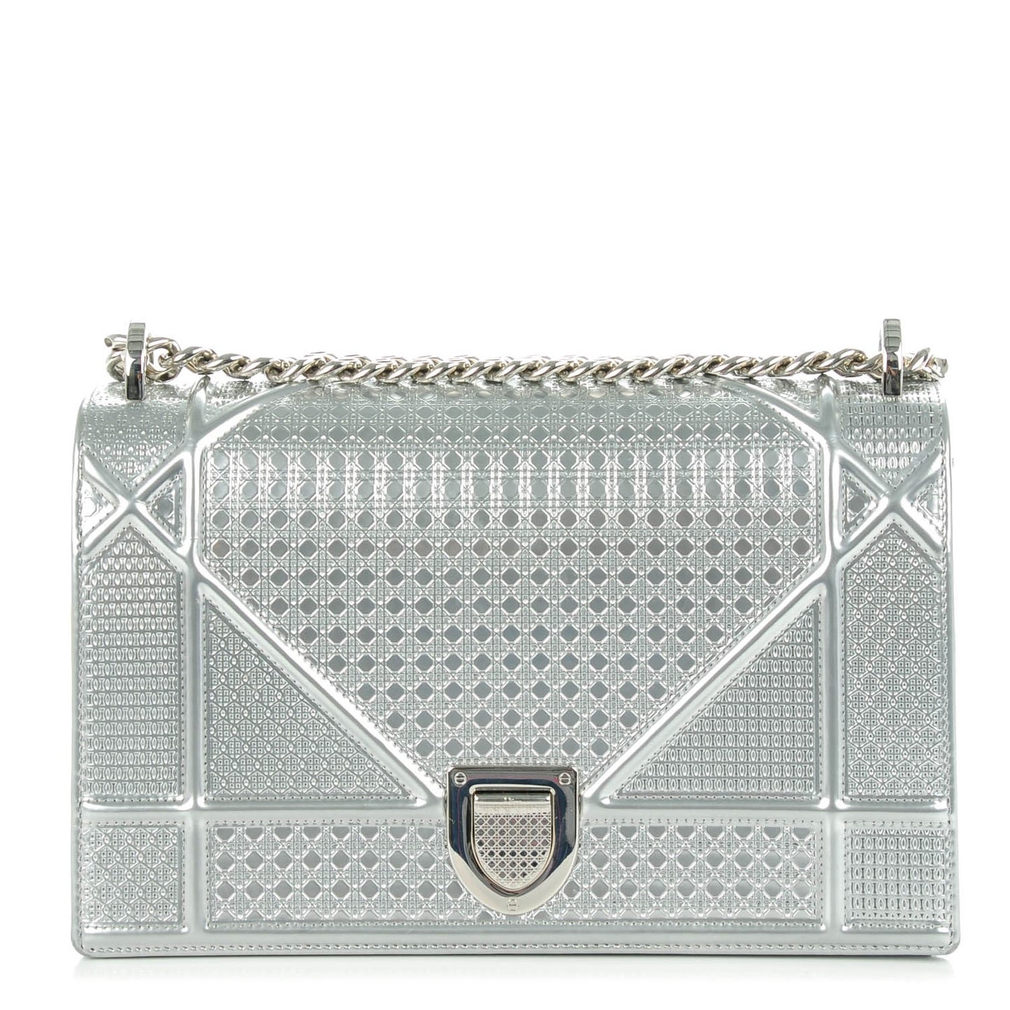 Metallic Patent Micro-Cannage Medium Diorama Flap Bag Silver
