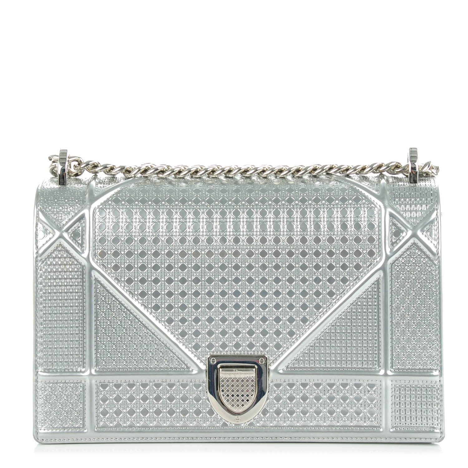 Christian Dior Metallic Patent Micro-Cannage Medium Diorama Flap Bag Silver 1 of 8