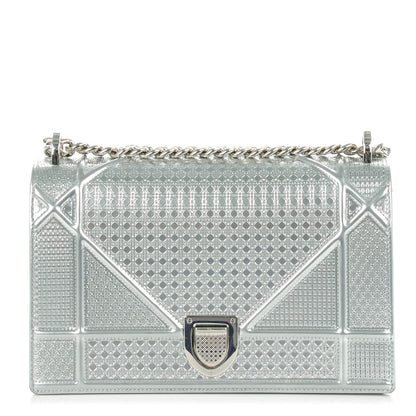 Christian Dior Metallic Patent Micro-Cannage Medium Diorama Flap Bag Silver 1 of 8