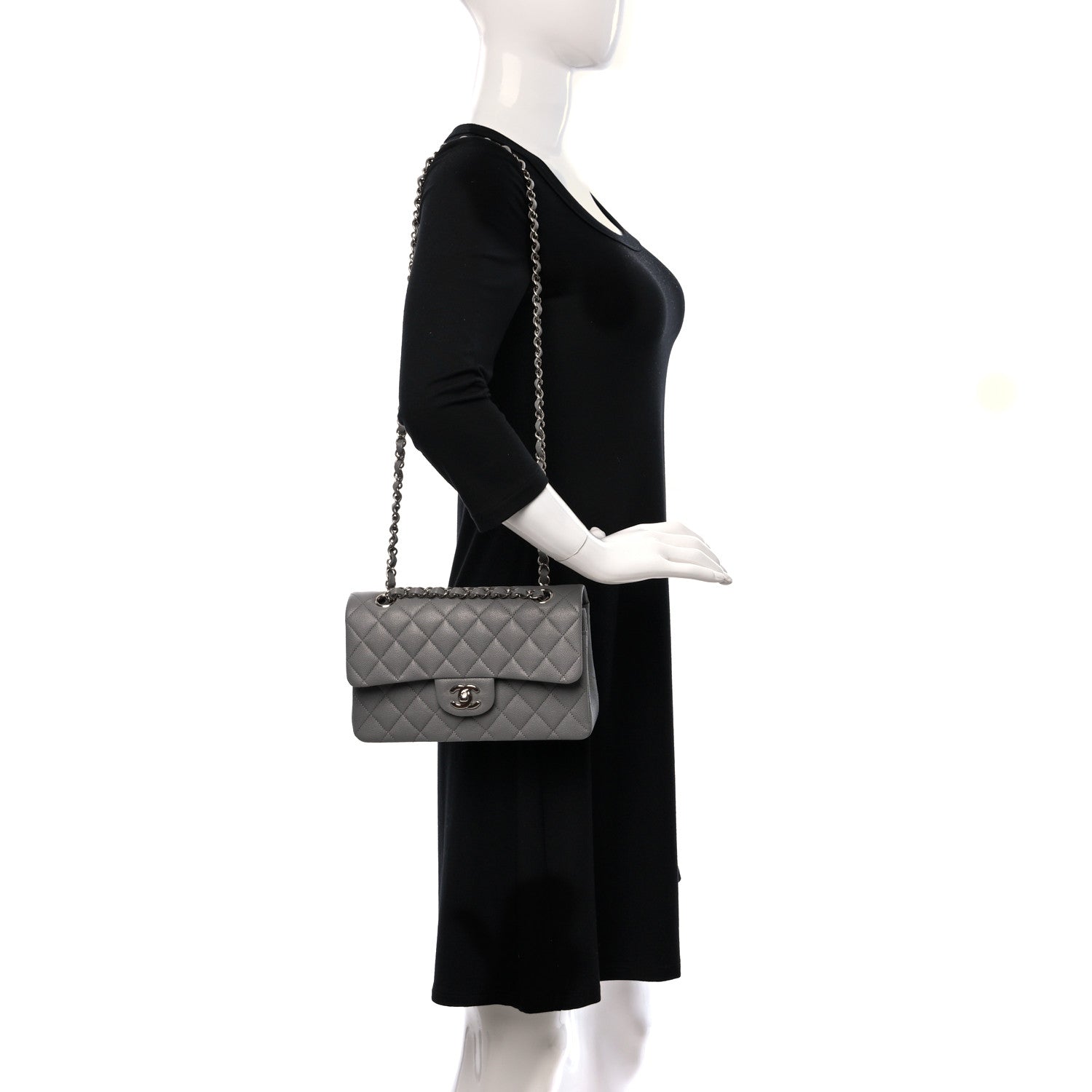 Chanel Caviar Quilted Small Double Flap Grey 2 of 10