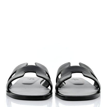 Hermes Box Calfskin Oran Sandals 37.5 Black 2 of 9