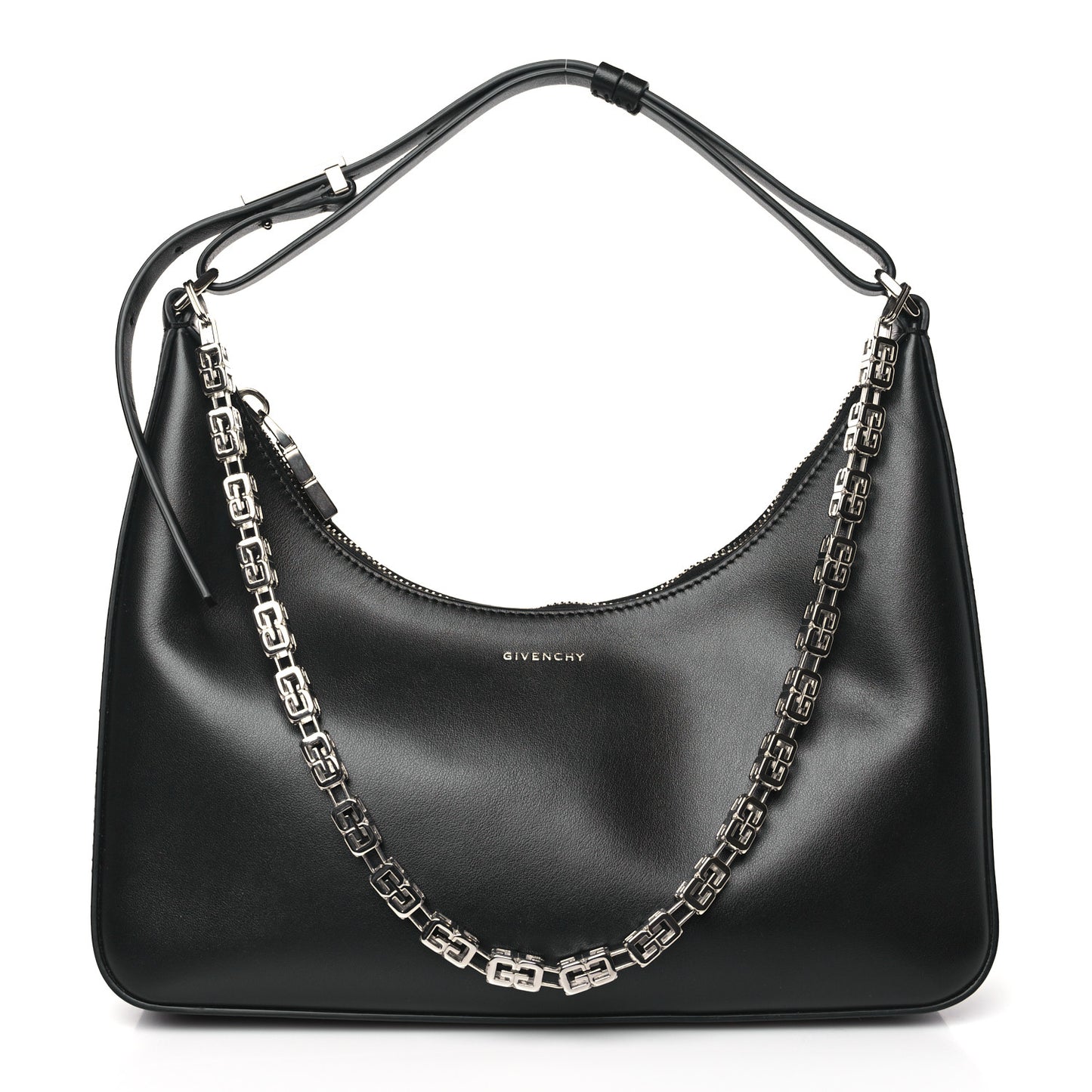 Smooth Calfskin Small Moon Cut Out Shoulder Bag Black