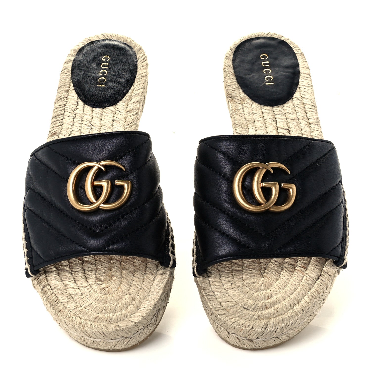 Gucci Nappa Matelasse GG Marmont Espadrille Slide Sandals 38 Black 5 of 12