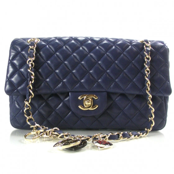 Lambskin Valentine Charms Medium Flap Navy
